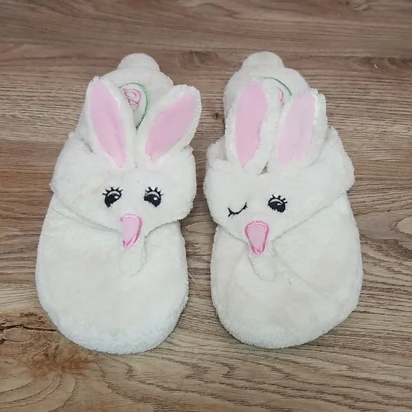 Runaway Rabbit Creations Plush Bunny Slippers Off White House Shoes Pink Black - Picture 2 of 9